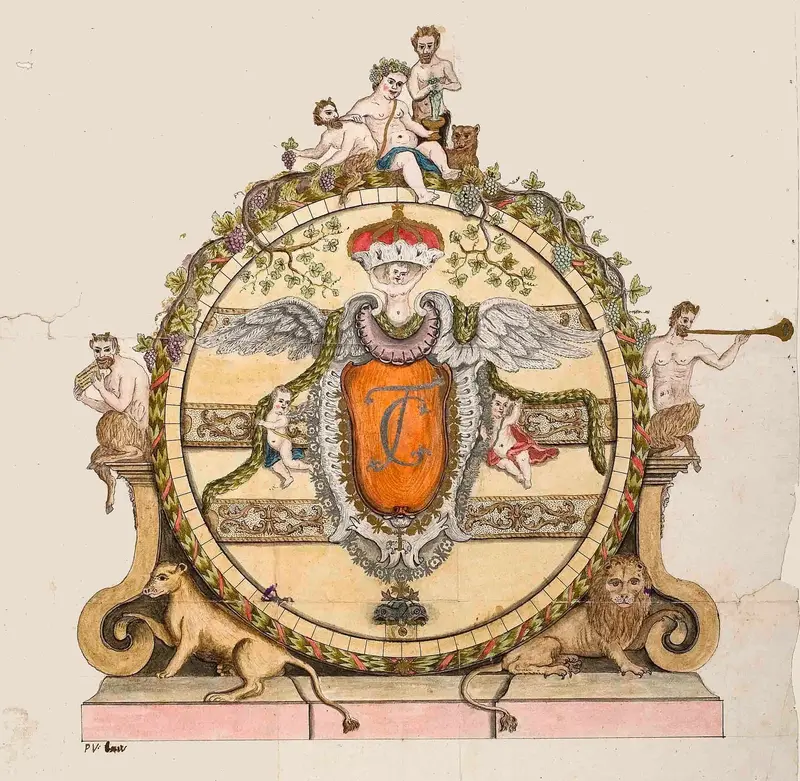 Historische Darstellung des Großen Fasses im Heidelberger Schloss
